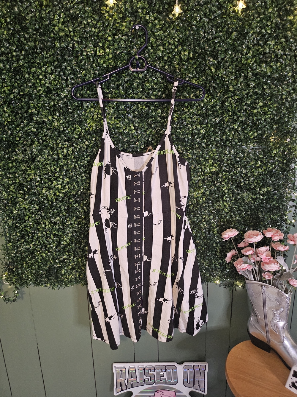 Black and White Striped Spaghetti Strap Mini Dress